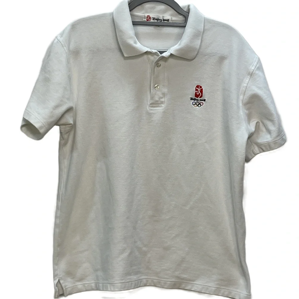 Beijing 2008 Olympics White Polo Shirt Short Sleeve Collared Unisex - Picture 1 of 4